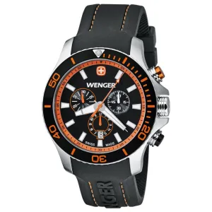 Wenger 0643.104 Men's Sea Force Black & Orange Dial Black Rubber Strap Chronograph Dive Watch