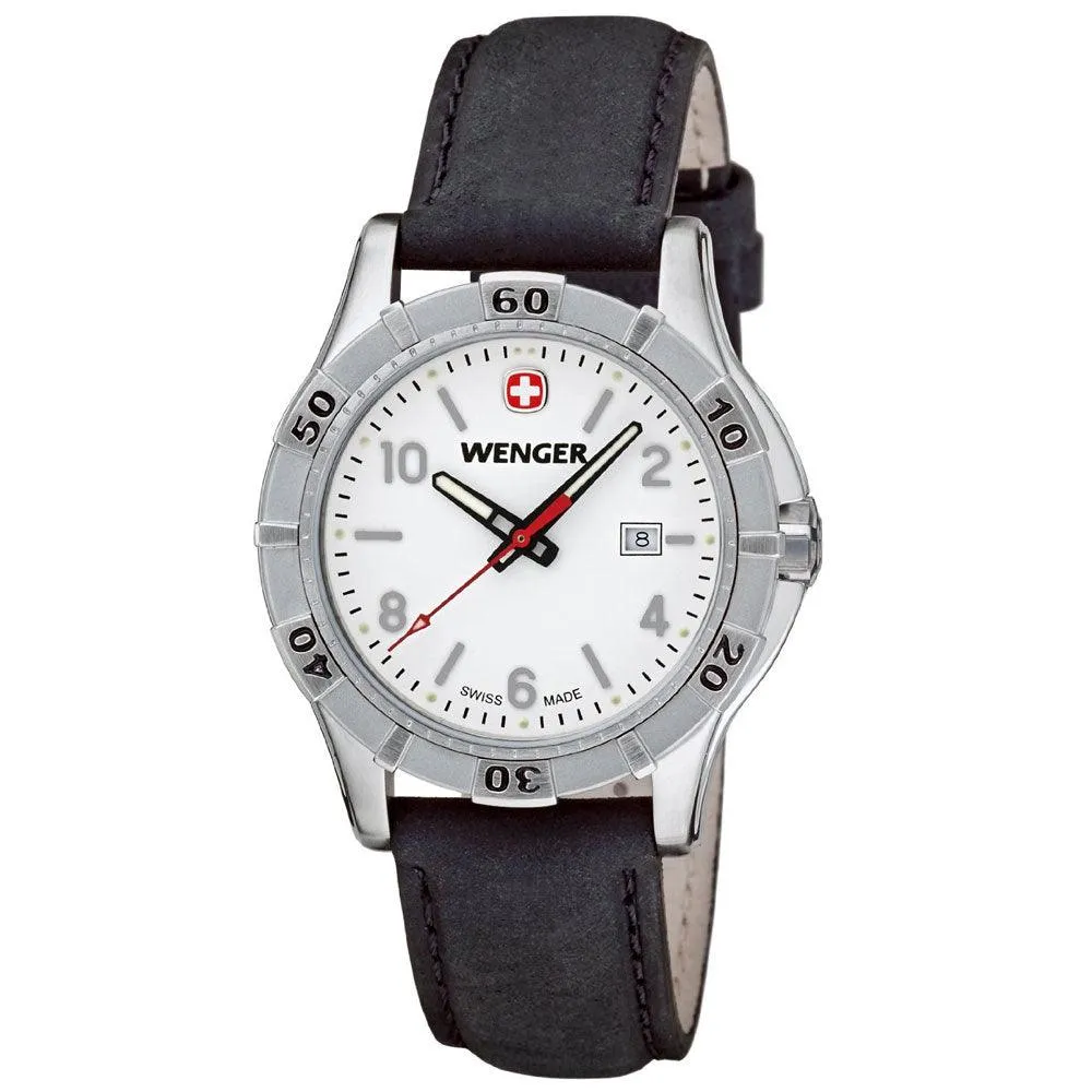 Wenger 0921.102 Women's Platoon White Dial Black Leather Strap Watch