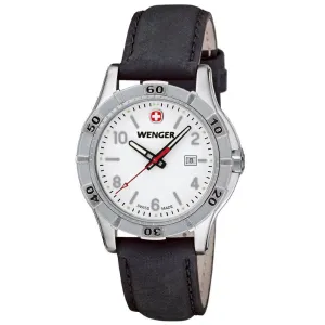 Wenger 0921.102 Women's Platoon White Dial Black Leather Strap Watch