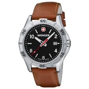 Wenger 0941.103 Men's Platoon Black Dial Brown Leather Strap Watch