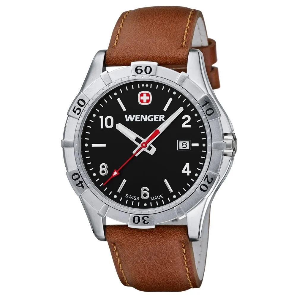 Wenger 0941.103 Men's Platoon Black Dial Brown Leather Strap Watch