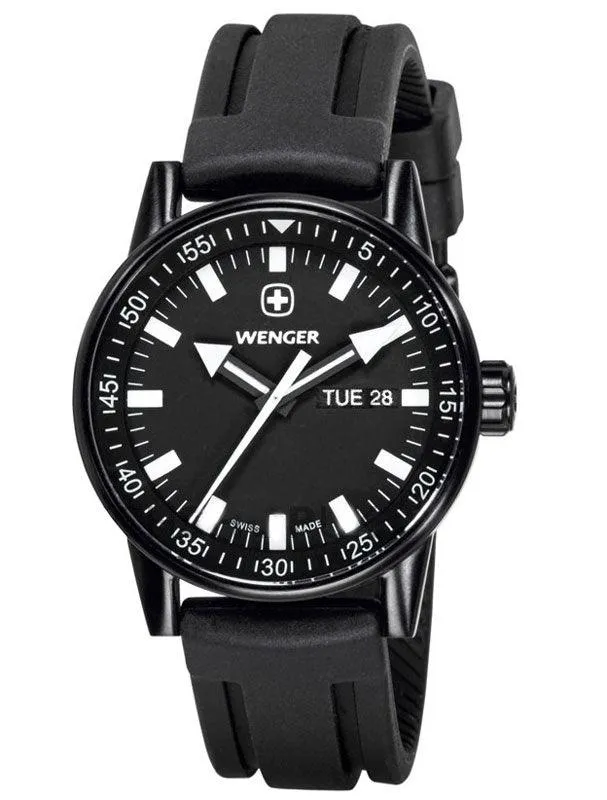 Wenger 70175 Men's Black Plated Rubber Strap Swiss Watch