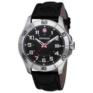 Wenger 70485 Men's Alpine Swiss Made Black Dial Leather Strap Quartz Watch