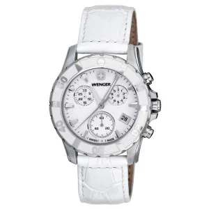 Wenger 70744 Women's Sport Elegance White MOP Dial White Leather Strap Chronograph Watch