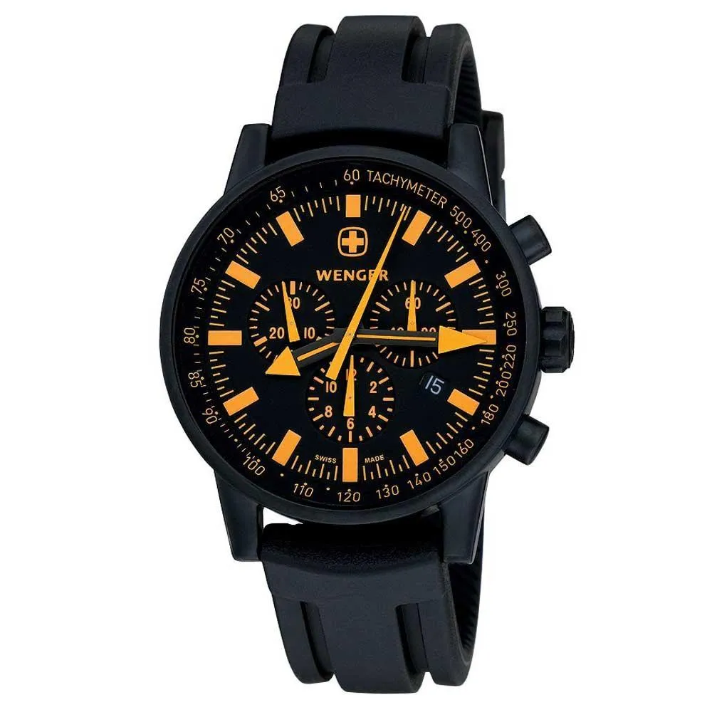 Wenger 70893 Men's Black Dial Leather Strap Chronograph Watch