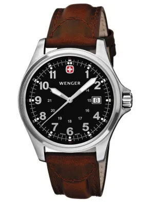 Wenger 72784 Men's Swiss Black Dial Leather Strap Watch