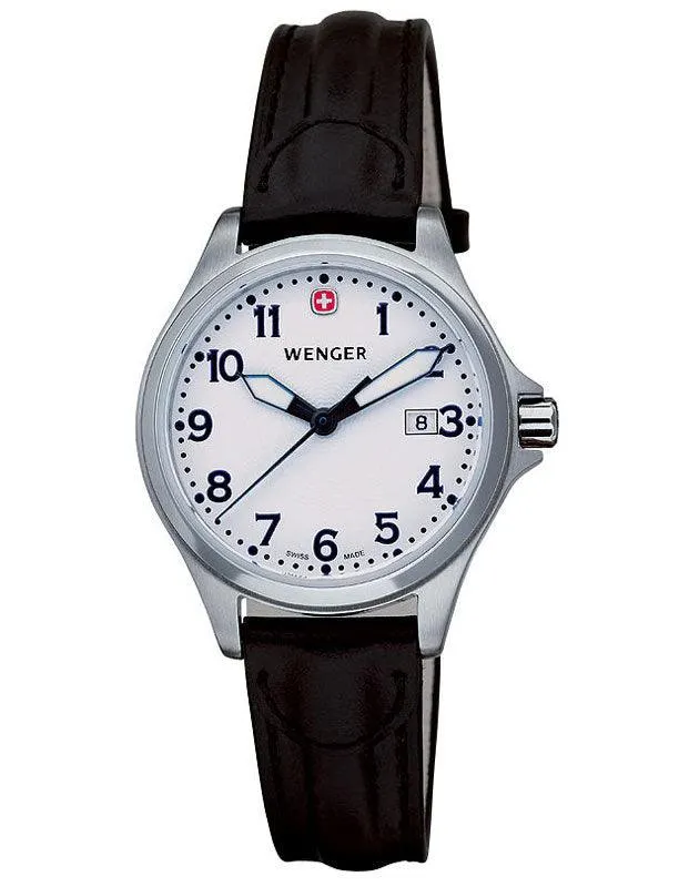 Wenger 72790 Men's Swiss Made Leather Strap White Dial Watch