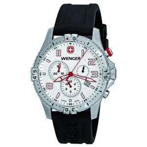 Wenger 77050 Men's Squadron Chrono White Dial Black Silicone Strap Watch