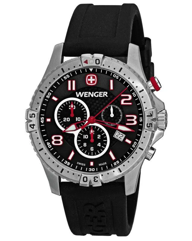Wenger 77055 Men's Silicon Strap Black Dial Chronograph Watch