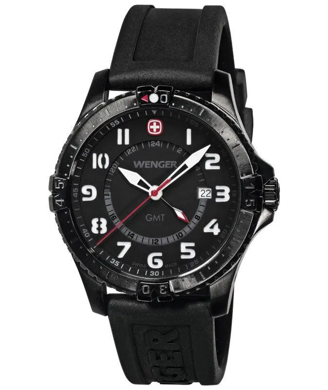 Wenger 77073 Men's Swiss Black Ion Plated White Dial Watch