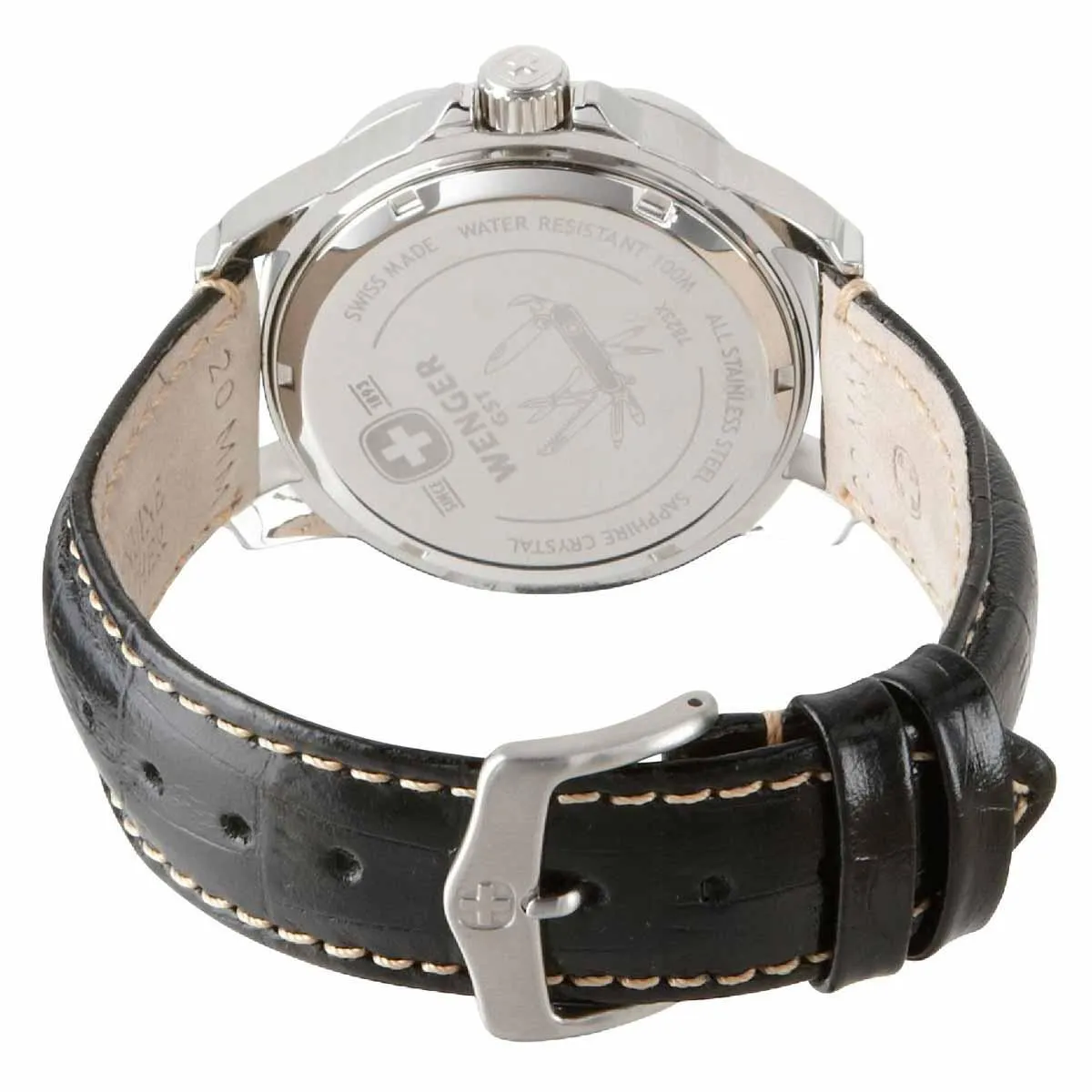 Wenger 78235 Swiss Made Men's GST Swiss Black Dial Black Leather Strap Watch