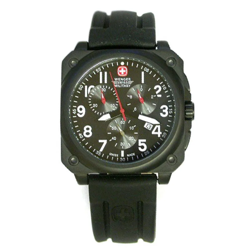 Wenger 79061 Men's Military AeroGraph Cockpit Black IP Steel Rubber Strap Chronograph Watch