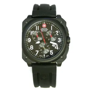 Wenger 79061 Men's Military AeroGraph Cockpit Black IP Steel Rubber Strap Chronograph Watch