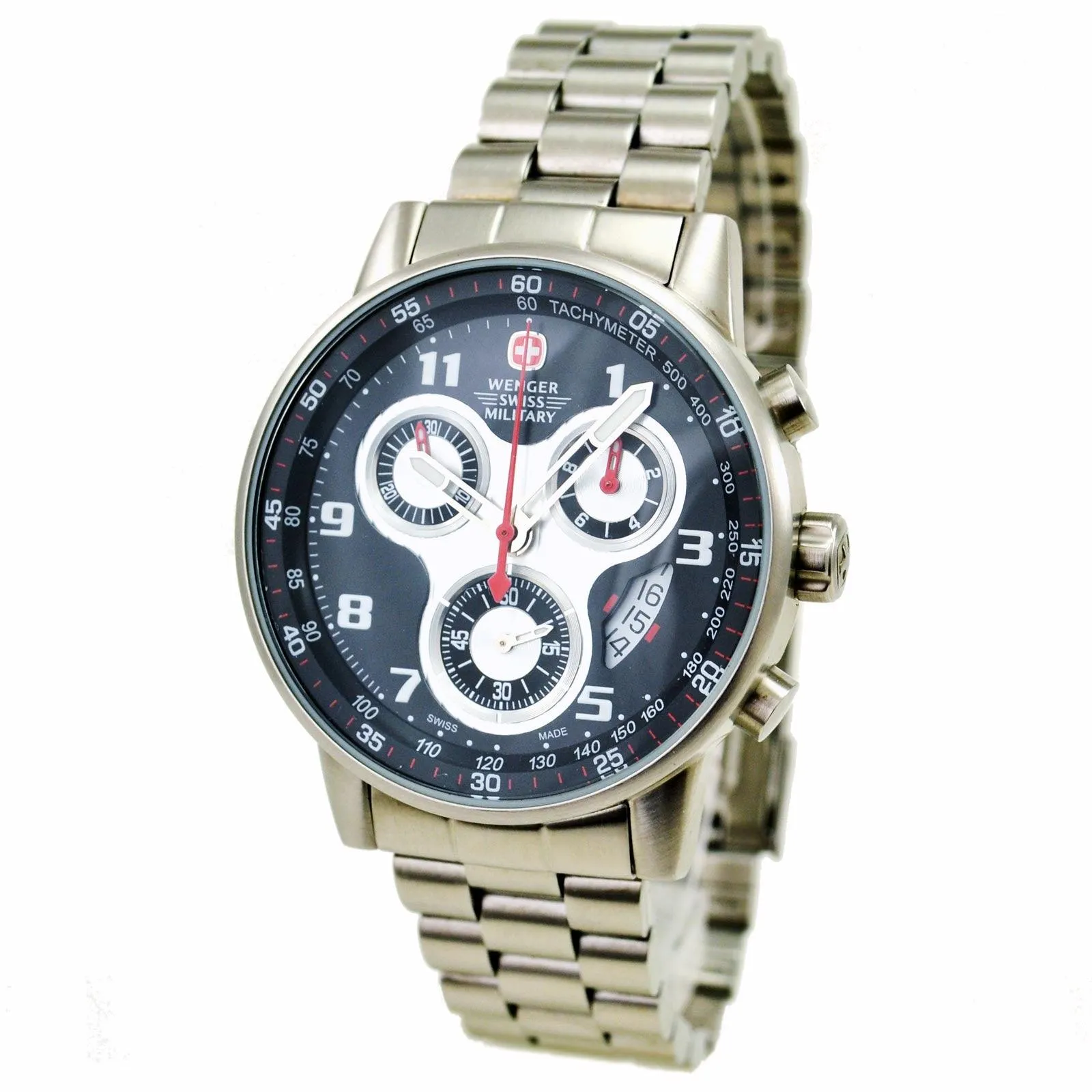 Wenger 79126 Men's Military Commando Chronograph Black Dial Stainless Steel Watch