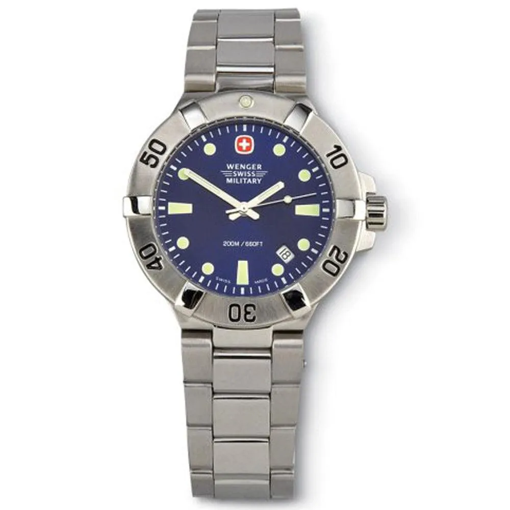 Wenger 79178 Men's Swiss Military SeaForce Blue Dial Stainless Steel Dive Watch