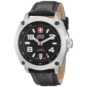 Wenger 79373 Swiss Made Men's Outback Black Dial Black Leather Strap Sport Watch