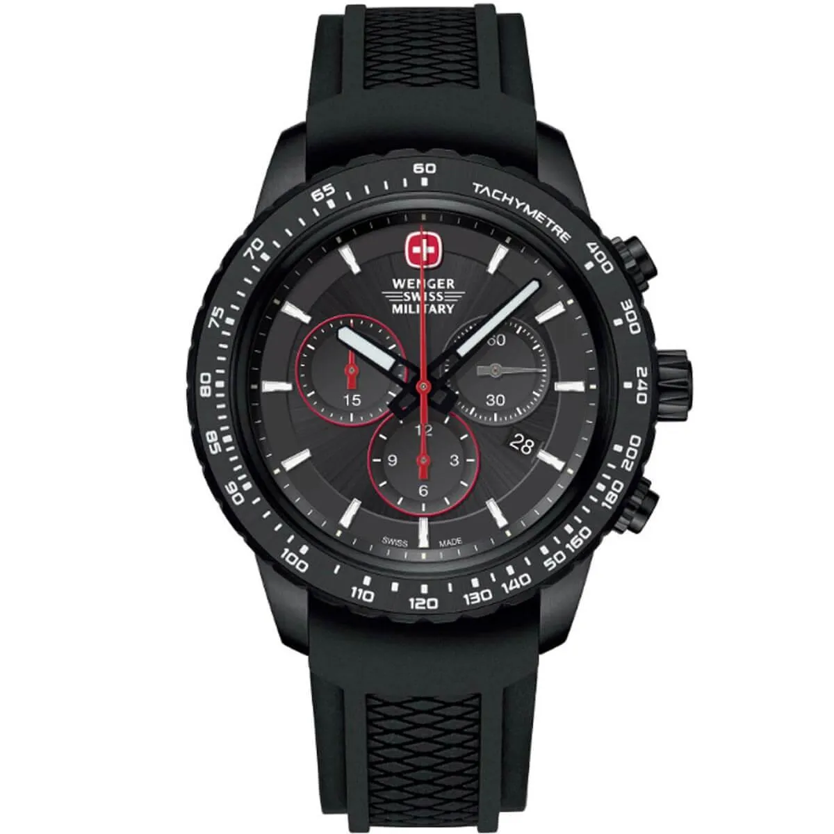 Wenger Men's Chronograph Watch - Roadster Black Night Rubber Strap | 01.0853.213S
