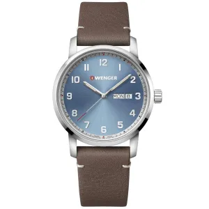 Wenger Men's Quartz Watch - Attitude Light Blue Dial Leather Strap | 01.1541.118