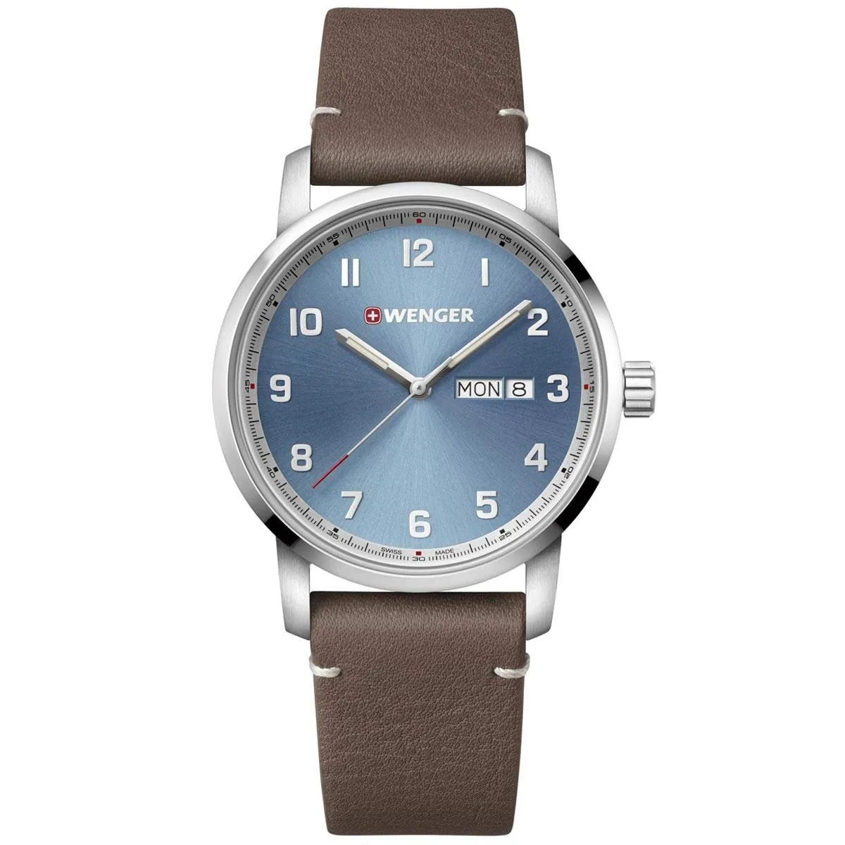 Wenger Men's Quartz Watch - Attitude Light Blue Dial Leather Strap | 01.1541.118
