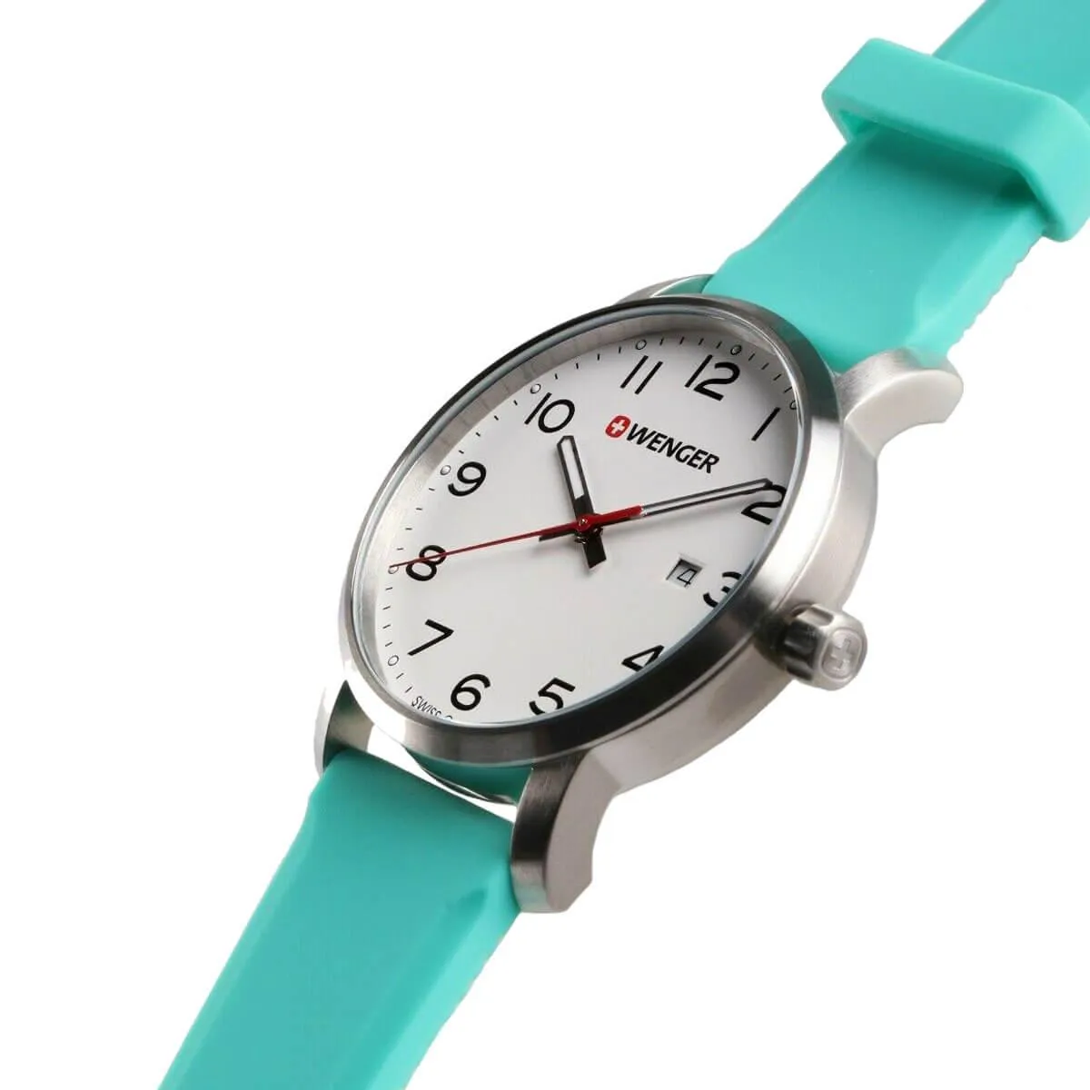 Wenger Men's Quartz Watch - Avenue White Dial Turquoise Silicone Strap | 01.1641.108