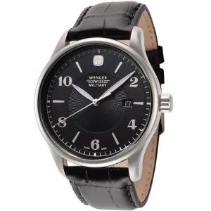 Wenger Men's Quartz Watch - Classic Executive Black Dial Leather Strap | 01.9041.201C
