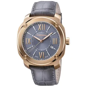 Wenger Men's Quartz Watch - Edge Romans Date Grey Dial Leather Strap | 01.1141.120