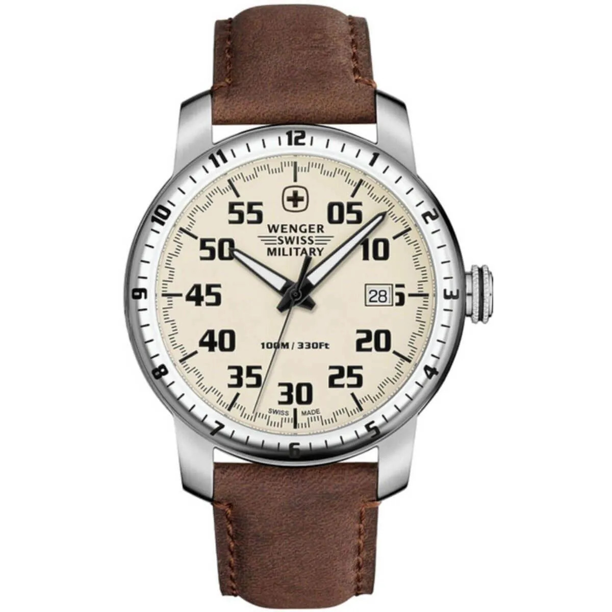 Wenger Men's Quartz Watch - Rallye Cream Dial Brown Leather Strap | 79318C