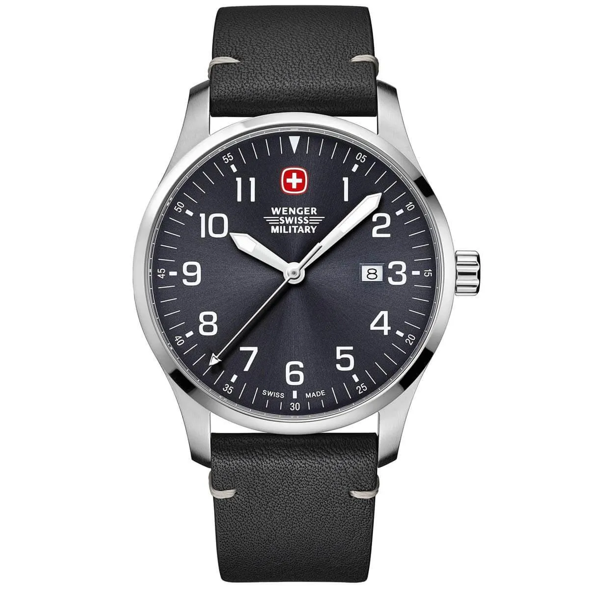 Wenger Men's Quartz Watch - Terragraph Black Dial Leather Strap | 01.9041.210C
