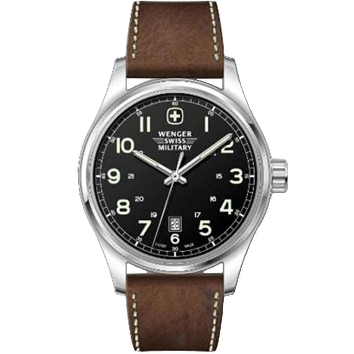 Wenger Men's Quartz Watch - Terragraph II Black Dial Brown Leather Strap | 79315C