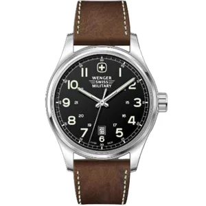 Wenger Men's Quartz Watch - Terragraph II Black Dial Brown Leather Strap | 79315C