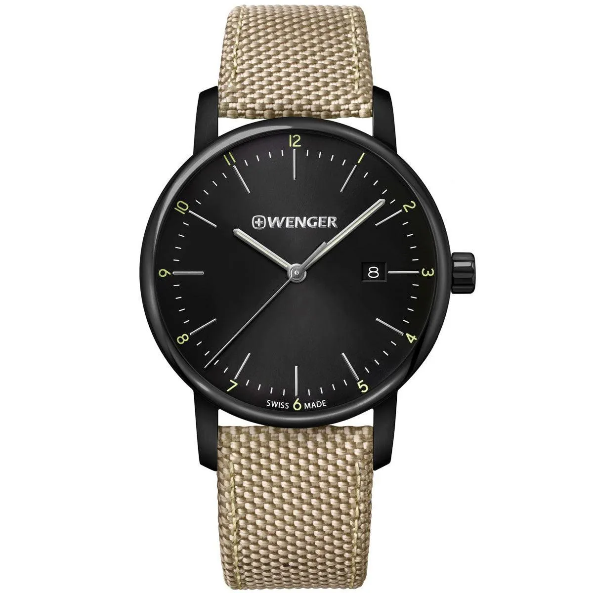Wenger Men's Quartz Watch - Urban Classic Black Dial Beige Fabric Strap | 01.1741.138