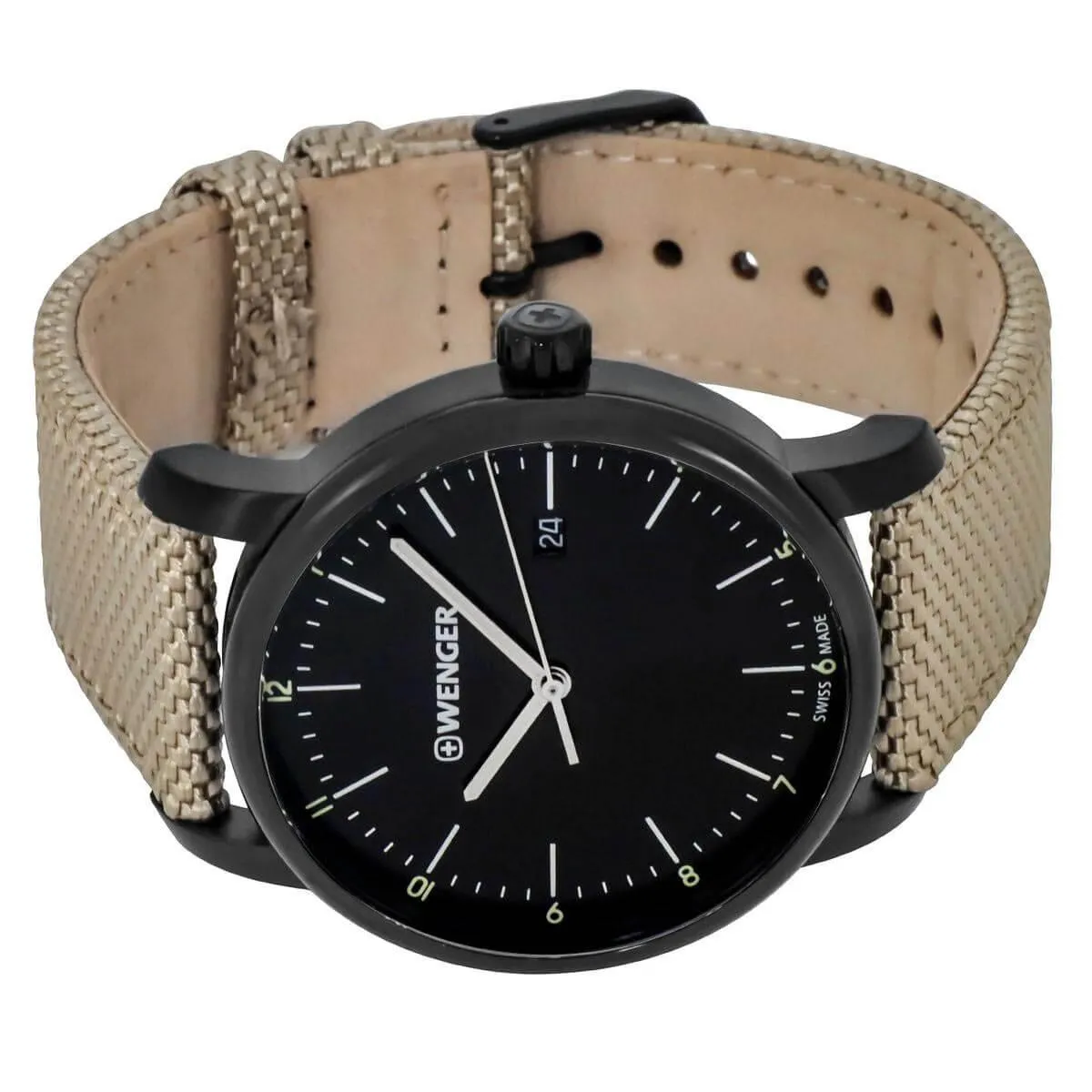 Wenger Men's Quartz Watch - Urban Classic Black Dial Beige Fabric Strap | 01.1741.138