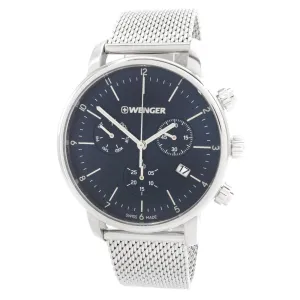 Wenger Men's Quartz Watch - Urban Classic Blue Dial Stainless Steel Mesh Bracelet | 01.1743.107