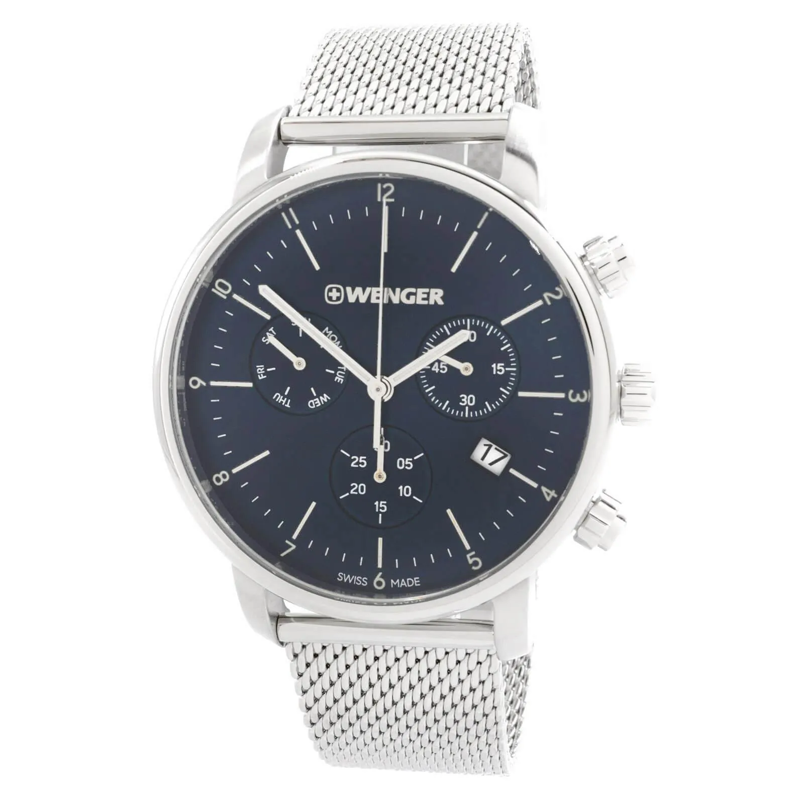 Wenger Men's Quartz Watch - Urban Classic Blue Dial Stainless Steel Mesh Bracelet | 01.1743.107