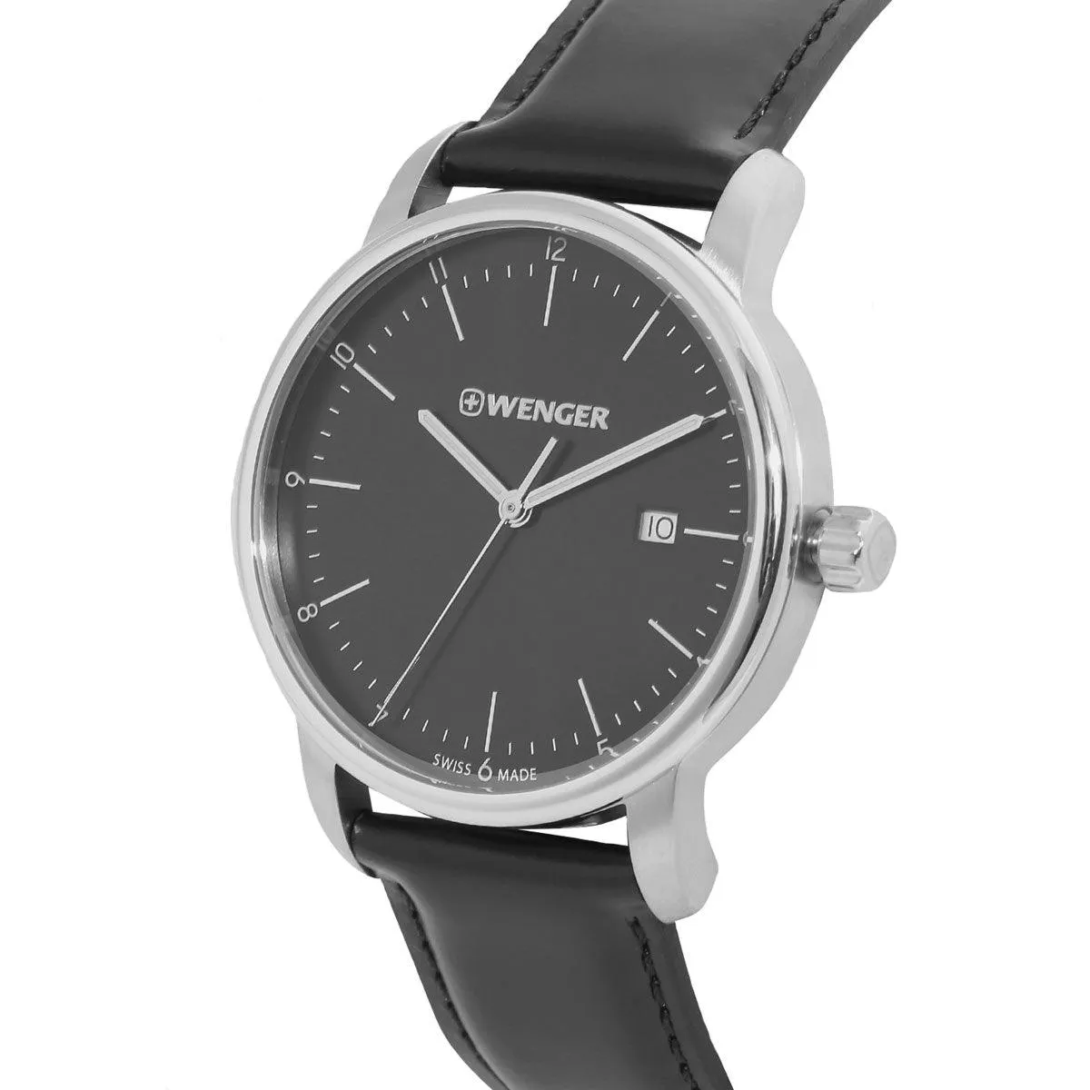 Wenger Men's Quartz Watch - Urban Classic Date Black Dial Leather Strap | 01.1741.110