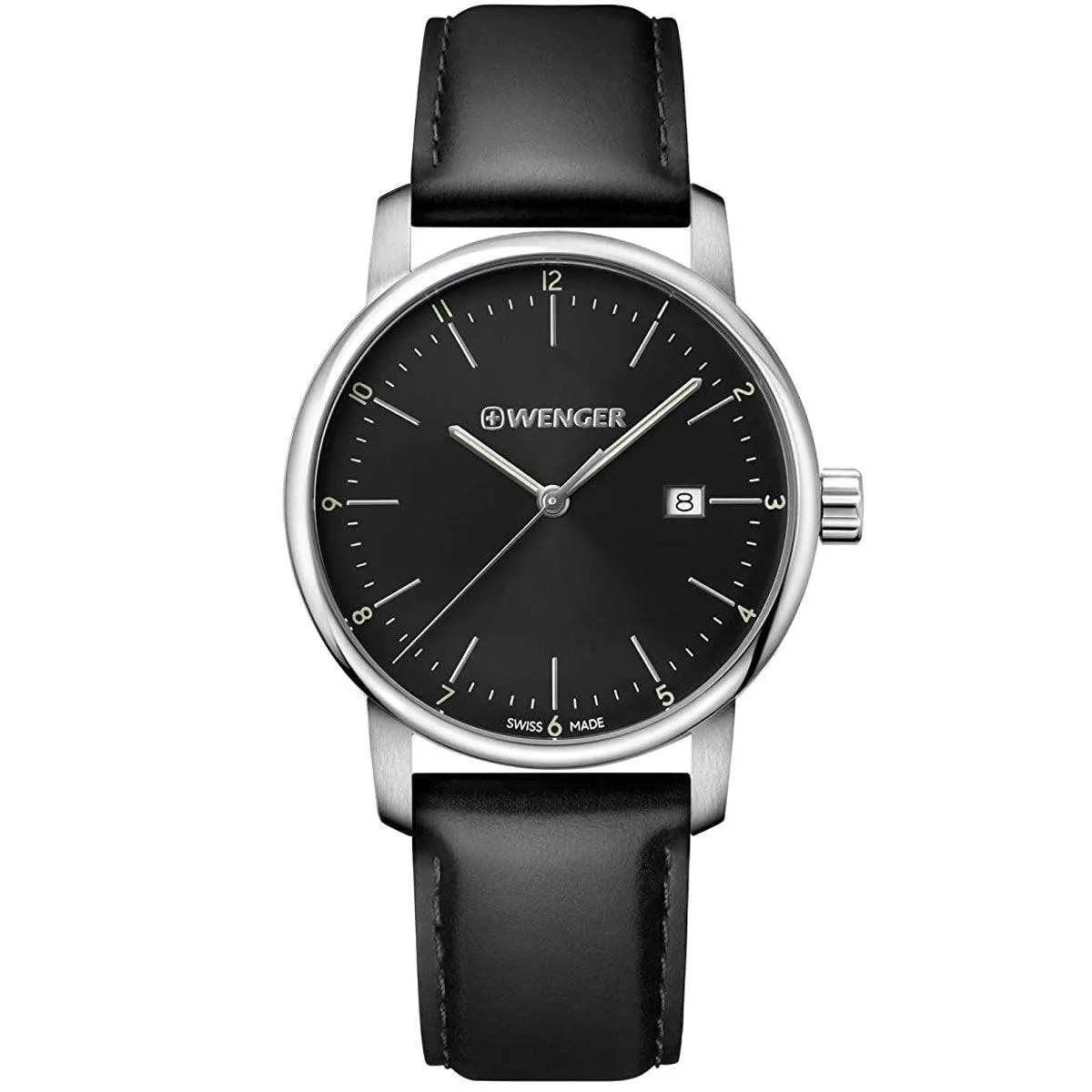 Wenger Men's Quartz Watch - Urban Classic Date Black Dial Leather Strap | 01.1741.110
