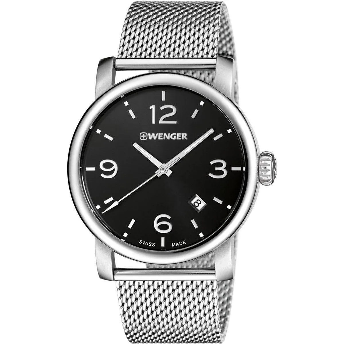 Wenger Men's Quartz Watch - Urban Metropolitan Black Dial Mesh Bracelet | 01.1041.124