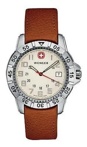 Wenger Men's Swiss Made Mountaineer Leather Strap Watch 72613