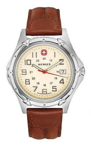 Wenger Men's Swiss Made Standard Issue XL Leather Strap Watch 73113