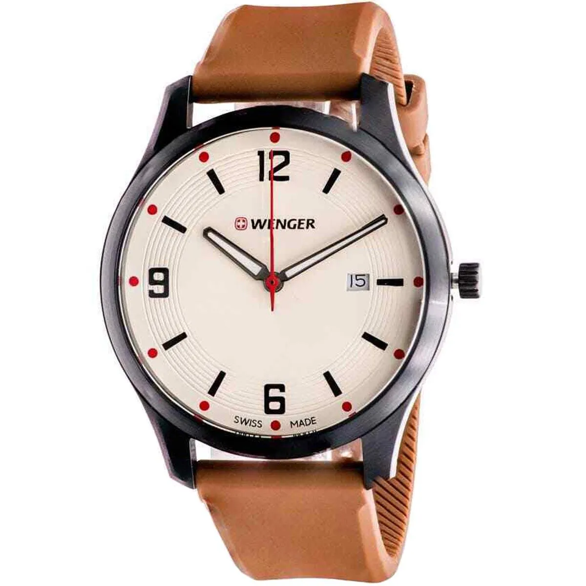 Wenger Men's Swiss Quartz Watch - Date Beige Dial Brown Leather Strap | 01.9041.202C