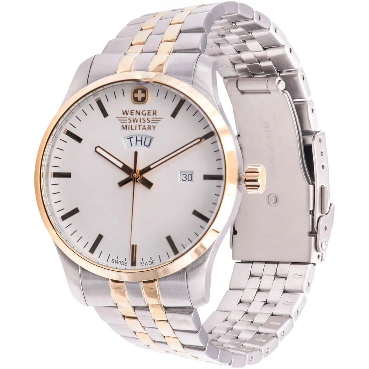 Wenger Men's Swiss Quartz Watch - Terragraph Silver Dial Steel Bracelet | 01.9041.214C