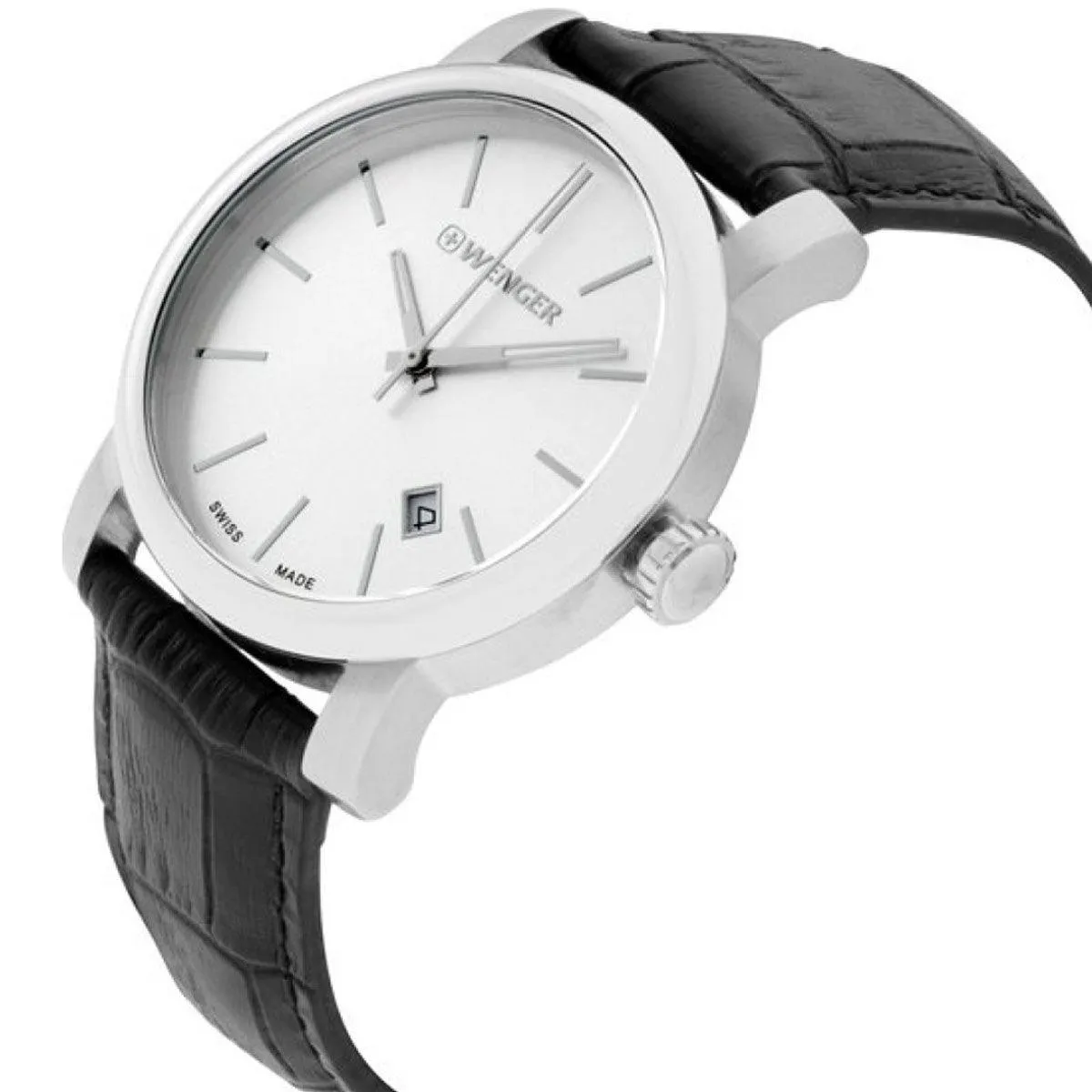 Wenger Men's Swiss Quartz Watch - Urban Classic Silver Dial Black Strap | 01.1041.122