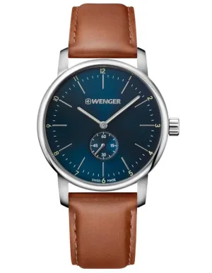 Wenger Mens Urban Classic Watch - Stainless - Blue Dial - Brown Strap - 100m