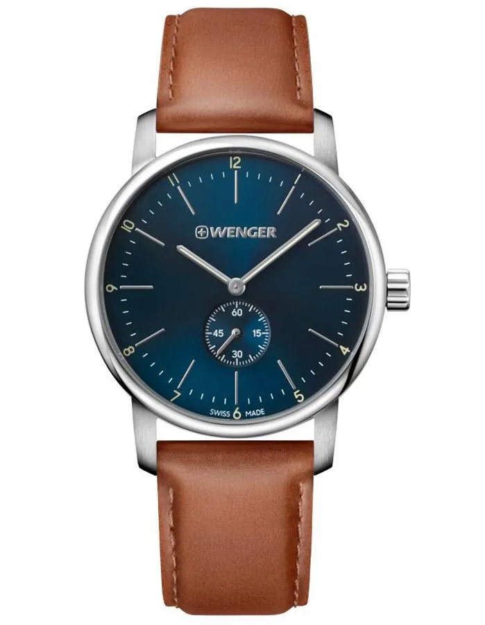 Wenger Mens Urban Classic Watch - Stainless - Blue Dial - Brown Strap - 100m