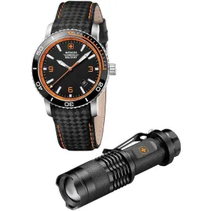 Wenger Men's Watch and LED Flashlight Set Roadster Black Strap 01.1841.201C.FL