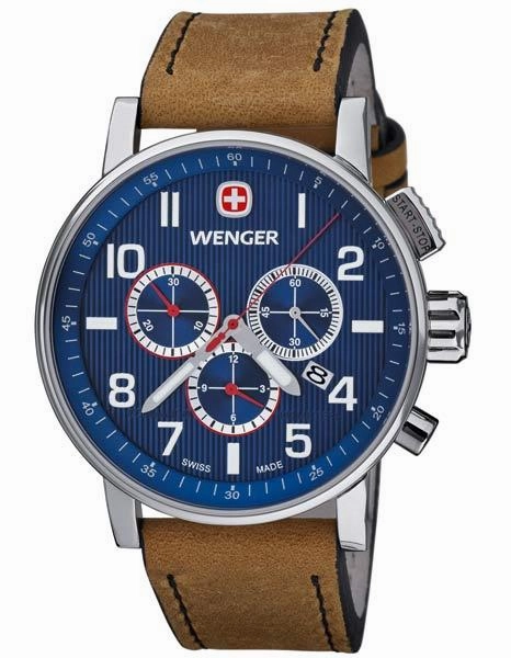 Wenger Mens Attitude Chronograph - Blue Dial - Tan Leather Strap - 100M WR