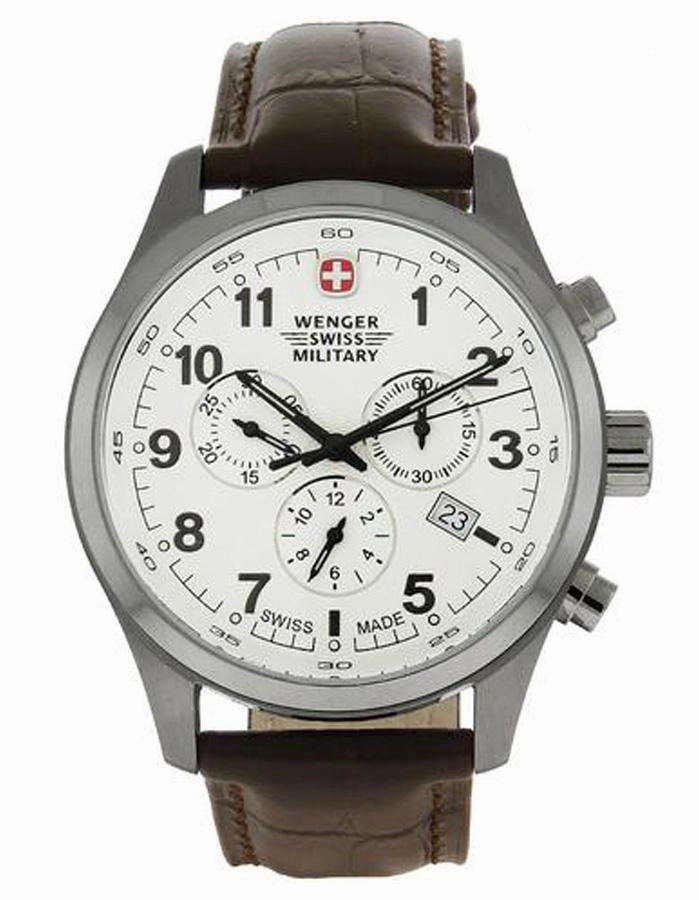 Wenger Mens Terragraph Chronograph - Brown Leather Strap - White Dial - Date