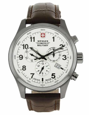 Wenger Mens Terragraph Chronograph - Brown Leather Strap - White Dial - Date