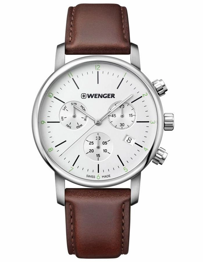 Wenger Mens Urban Classic Chronograph - Stainless - Brown Strap - Date - 100m