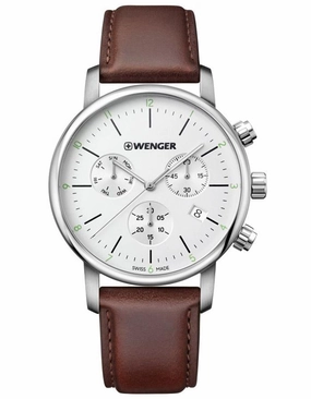 Wenger Mens Urban Classic Chronograph - Stainless - Brown Strap - Date - 100m